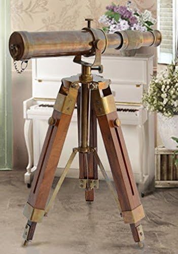 Наутички месинг антички телескоп Spyglass со дрвен штанд домашен декор подарок рустикален гроздобер домашен украс подароци