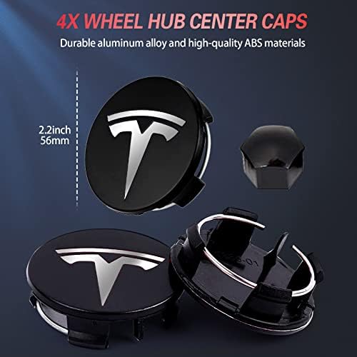 H3JANG Тркала Центар Капи За Tesla Модел 3 Модел Y, Центар Центар Центар Капа Комплет Со Лого, со 4 Сребрена Центар Центар Капи + 20 Црна Навртка