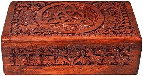 Ајјуни дрвена индиска рачно изработена резба кутија за складирање на накит Совршени подароци за жени 8x5x2,5 инчи