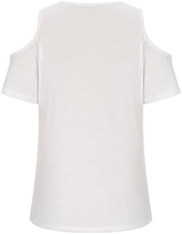 LMSXCT женски обични маици со врвови на вратот, ладно рамо, летни кратки ракави Туника Топ цврста боја лабава вклопена основна блуза