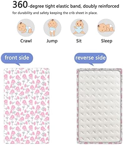 Тематски тематски опремени мини чаршафи, преносни мини креветчиња со меки мали деца, вградени чаршафи за креветчиња за девојче или момче, 24 „x38“, сушена роза од мор