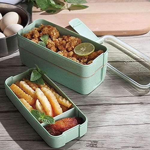 Lkyboa Runch Box Great одделение Bento Box 3 слој пченица слама бенто кутии микробранови вечера за јадење храна контејнери за храна