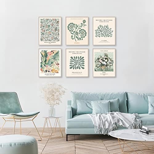 Sage Green Wall Art Decor, Апстрактни постери за изложби на Matидни уметнички матис, минималистички цветни пазари wallидни уметнички