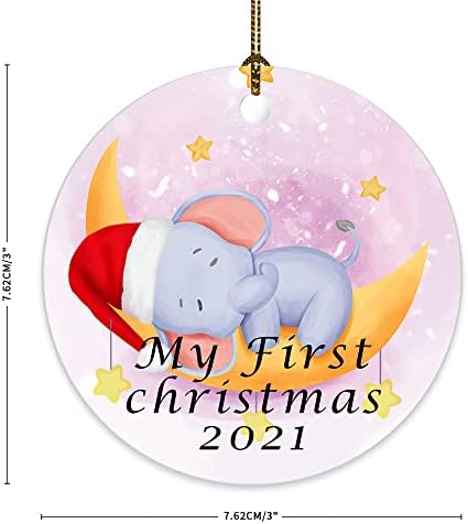 1 -ви Божиќен украс на бебето 2021 година, украс за бебиња слон, симпатичен слон што спие на декорацијата на месечината Божиќна