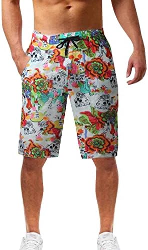 Менс летни печатени панталони Еластичен бенд лабав случајни спортови кои трчаат директно шорцеви за тренингот на плажа мажите мажи