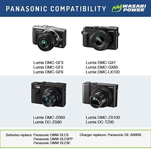 Батеријата за напојување Wasabi и двојниот полнач за Panasonic DMW-BLE9, DMW-BLG10 & DMC-GF5, DMC-GF6, DMC-GX7, DMC-GX85, DC-GX9,