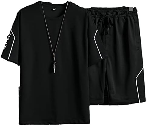 Шорцеви поставени мажи летни фитнес костуми маица за печатење + шорцеви спортски облеки 2 парчиња поставува машки џогерски тренерки
