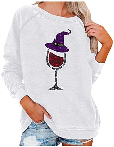 Womenените Ноќта на вештерките лесна маичка обична целосна ракав тркалезни врвови на вратот лабава кошули Блузи печати графички