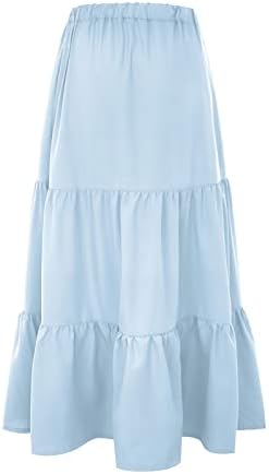 Плетирани проточни миди здолништа за жени обични летни здолништа со бохо со џебови цврсто долги здолништа со високи половини за замав