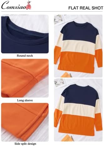 Comxiao женски плус големина џемпер на џемпери со големина на легање со долги ракави, шарени ленти со бои на врвови на врвови на