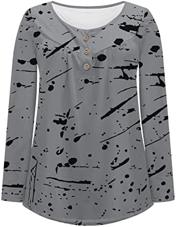 Nokmopo женски тунични врвови модни шарени печатени врвови, случајно копче надолу, врвови со долги ракави, основни плетени маици