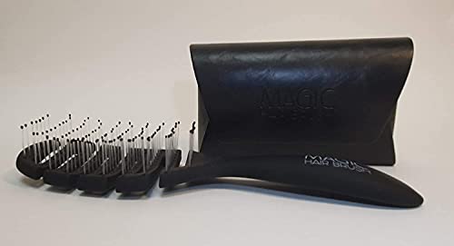Магична четка за коса црна | Професионална флексибилна вентилирана четка за коса за да се разоткрие | Црна четка и црна патувачка кутија