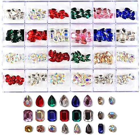 Кампови на ноктите скапоцени камења во облик на 240 парчиња = 24 -тина*10 парчиња ригистони, стакло АБ 3Д шарми Jenkly, 2021 Маникир