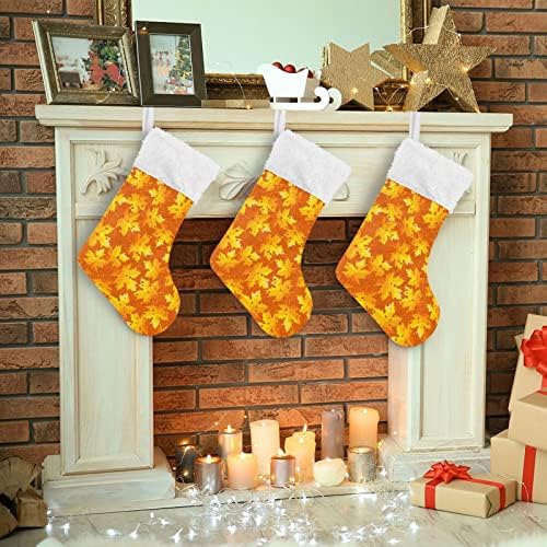 Кигаи 1 пакет Божиќно порибување со есенски печати од лисја од јавор, кадифен манжетна камин Божиќ што виси чорапи за украси за семејни