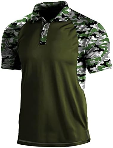 XXBR Менс мускули Поло кошули на отворено краток ракав Камо крпеница голф врвови лето копче за вратот маскирна тактичка кошула