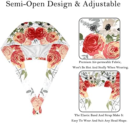 Црвен цвет на црвени лалиња, образец за работно капаче со копчиња и прилагодлива вратоврска за вратоврска за жени за жени