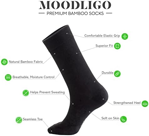 Moodligo Premium Bamboo Men чорапи, мултипак 6 пара, меки природни фустани и чорапи со екипаж со тврда кутија, унисекс