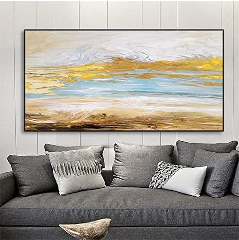 Современо сликање со текстура со текстура со масло со рачно насликани масло - Апстрактна златна фолија за пејзаж Банер позадина