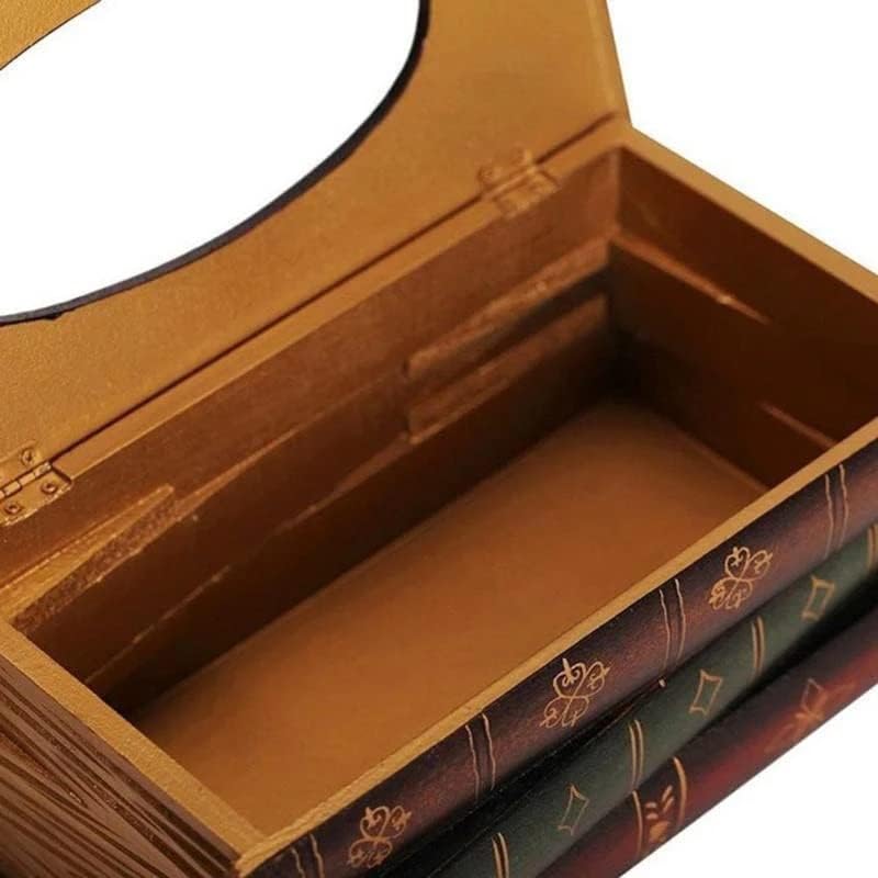 BKDFD ретро дрво книга во облик на ткиво кутија гроздобер дрвена салфетка хартија држач за складирање на куќиште на ткиво на ткиво