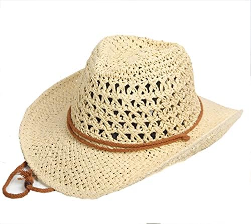 Каубојски рачно ткаени слама капа лето на отворено море, шуплива машка и женска голема капа од сонцето