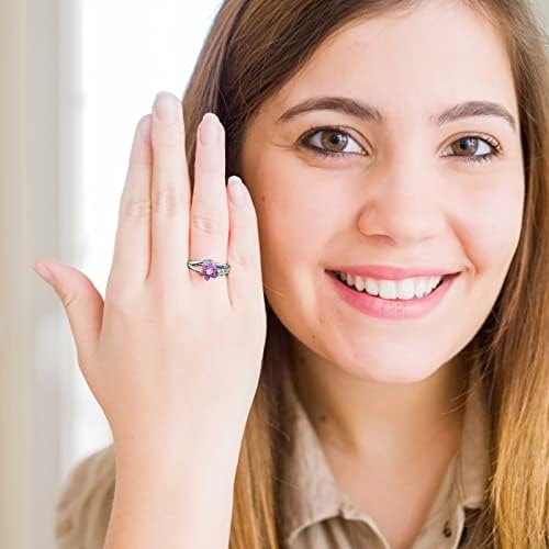 Стерлинг сребрен розов цвет прстен за жени Опал Кубна цирконија ЦЗ ангажман за венчавки за венчавки