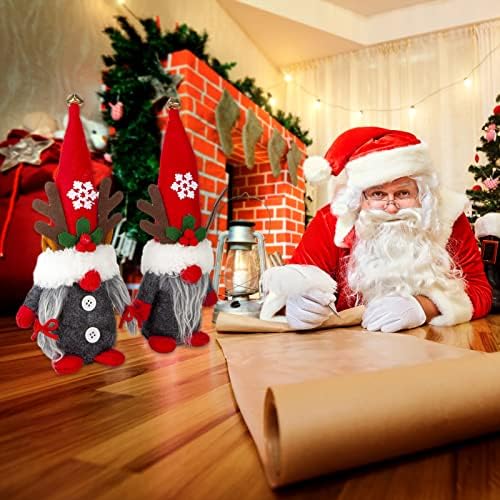 Божиќни гноми сет од 2, елк гном Божиќна декорација, скандинавски декор гноми плишани со антлер, том шведски гном, Божиќни гноми