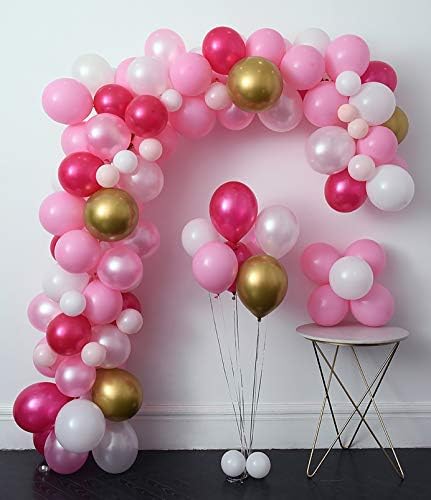Розова Партија Балони 110 Парчиња 12 во Топла Розова &засилувач; Злато Метални Балони Бисерни Балони Лак &засилувач;Украсување