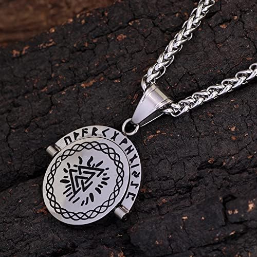 Гуошуанг Викинг Подарок За Мажи ротирачки компас од нерѓосувачки челик ѓердан од руна за жени Нордиски накит со Торба За Подароци Валкнут.