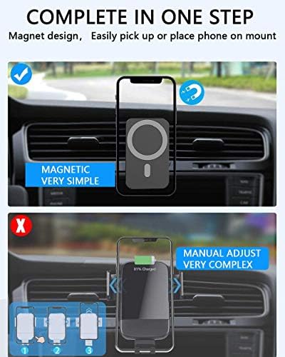 15W магнетски безжичен полнач за автомобили за iPhone 14/13/12/12 Pro/Pro Max/Mag-Safe Case, QI Брзо полнење на полнач за автомобили