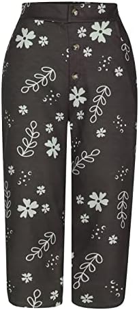 Chgbmok жени постелнини панталони со високи пантацо панталони со џебови широки нозе обични лабави панталони исечени панталони за дневна