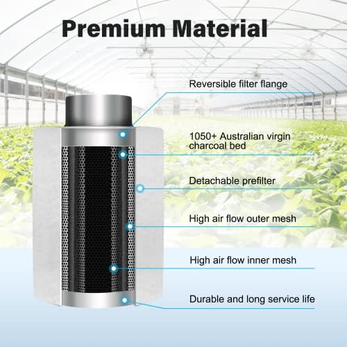 Ipower 4 инчен воздушен јаглерод Премиум активиран австралиски девствен јаглен пред вклучен, реверзибилна прирабница, контрола на миризба за растечки шатор, вентилат