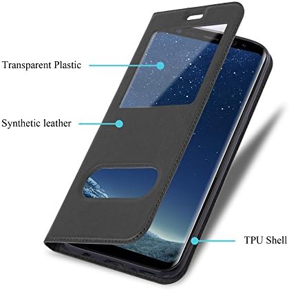 Кадорабо Книга Случај Компатибилен Со Samsung Galaxy S8 Во Комета Црна-Со Магнетни Затворање, 2 Гледање Прозорци И Стојат Функција