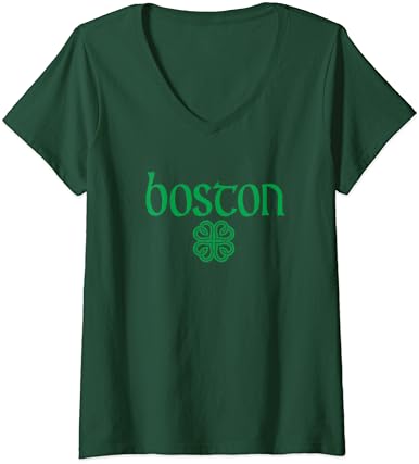 Женски Бостон Детелина Срца Ирски Текст Зелен Печатење В - Вратот Маица