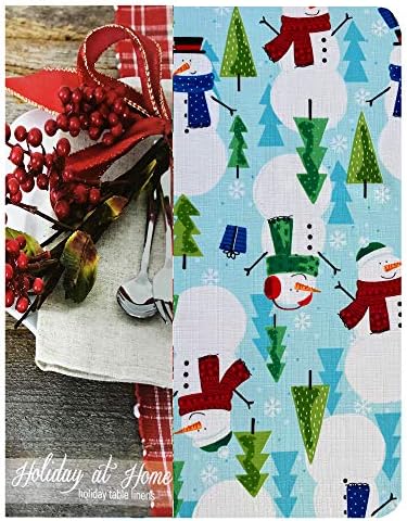 Blueубриџ Синиот снежен човек Забава за Божиќни ткаенини за Божиќни ткаенини, весели снежни луѓе и зимзелена дрво печатење Божиќна почва, без