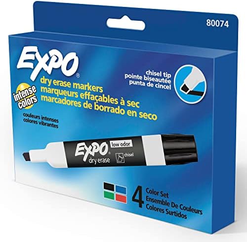 Експо 80074 маркери за суво бришење на ниско ниво, врвот на длето, разновидни бои, 4-броеви