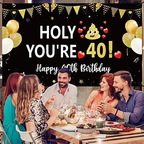 Смешни 40-Ти Роденден Банер Украси За Мажи Жени, Црно Злато Среќен 40 Роденден Банер Знак Партија Материјали, Четириесеттиот