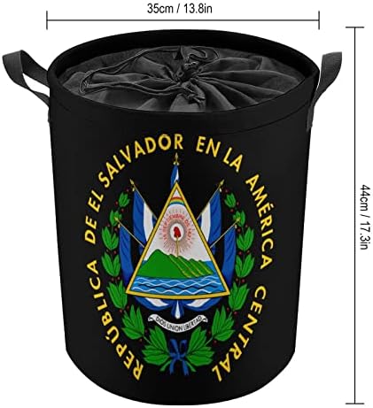 Грбови На Ел Салвадор Тркалезна Торба За Перење Водоотпорна Пречка за Складирање Со Капак И Рачка За Врвка