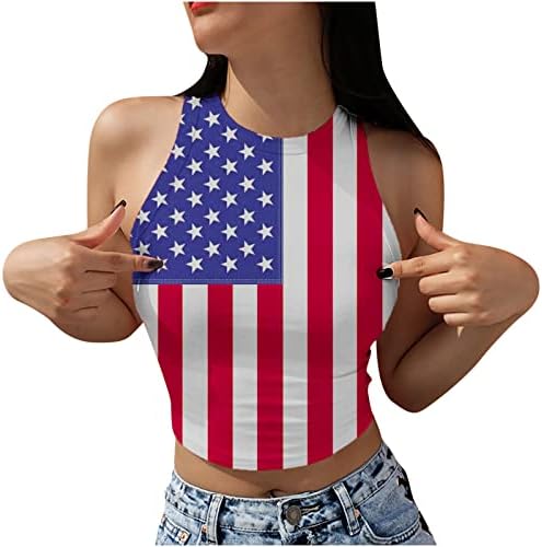 3Д печатени графички култури Топ жени кул САД знаме и сончогледни ракави без ракави 4 -ти јули резервоарот на летни јога спортски