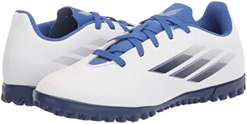 Adidas x Speedflow.4 Фудбалски чевли со трева, бело/наследство Индиго/небото брзање, 3 американски унисекс мало дете