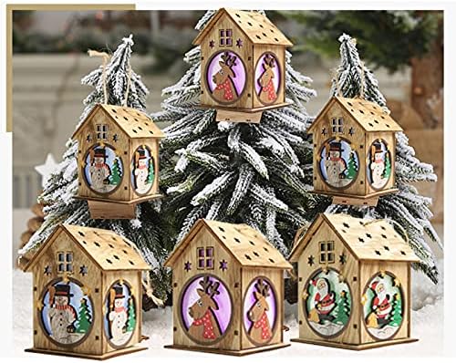 Божиќ Нова дрвена декорација приврзок со приврзоци за светло дрво DIY мала куќа SgcabiotQolwmg