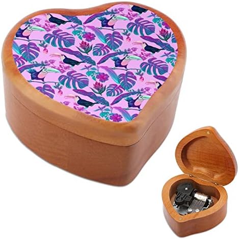 Тропска Монстер и Тукан Дрвена музичка кутија со форма на срцева форма на музички кутии гроздобер дрвена кутија за подарок
