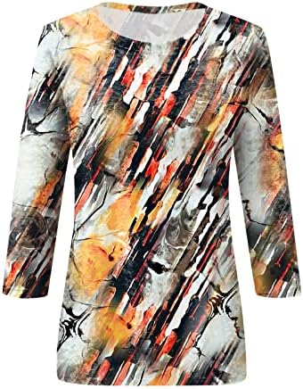 Кошули допокк за жени 3/4 ракав плус кошули со големина лето трендовски памук мек плетени печатени вклопувања во екипаж блузи