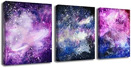 Ys стока галаксиска соба декор-12 x 16-инчен 3-панел надворешен простор апстрактна платно wallидна уметност-современа вселенска wallидна уметност