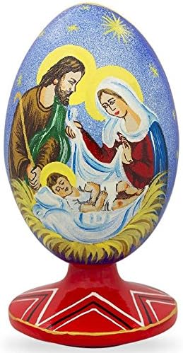 Најдобра девица Марија, Јосиф и Бебе Исус Дрвена јајце Рожденост фигура 4,75 инчи