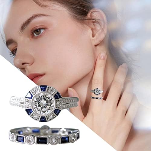 2023 Нова брилијантна круна циркон прстен постави накит жени свадбени ангажмани двојки што одговараат на прстените што се движат