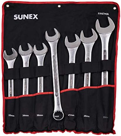 Sunex Tools 9707 Jumbo Fractional Conbilcation Crench Set, 7piece, SAE Jumbo комбинација на клучеви за комбинирани и Sunex 9707ma Jumbo Metrict Combint Set, 7piece CRV