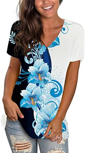 Tshirt тинејџерки есен лето лето кратки ракави памук длабок V врат графички печатење цветна дневна маица за жени Ml ml