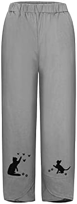 МИАШУИ Обични Панталони Жени Ситни Жени Цврсти Секојдневни Панталони Печатени Панталони Еластични Џебови На Половината Широки Прави