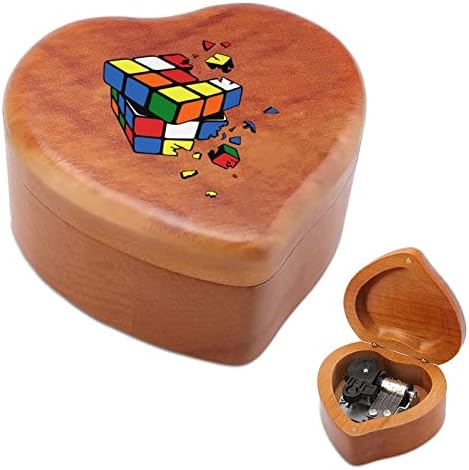Магична коцка дрвена музичка кутија со форма на срцева форма на музички кутии гроздобер дрвена кутија за подарок