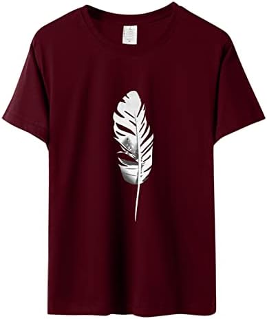 Обични врвови на Канием за жени летни врвни првенствени пердуви печати маица мода лабава кратка ракав женски маици